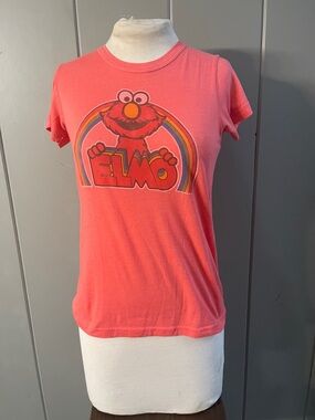 Junk Food T Shirt Elmo Rainbow Coral Orange Retro Girlhood Whimsical Vintage
